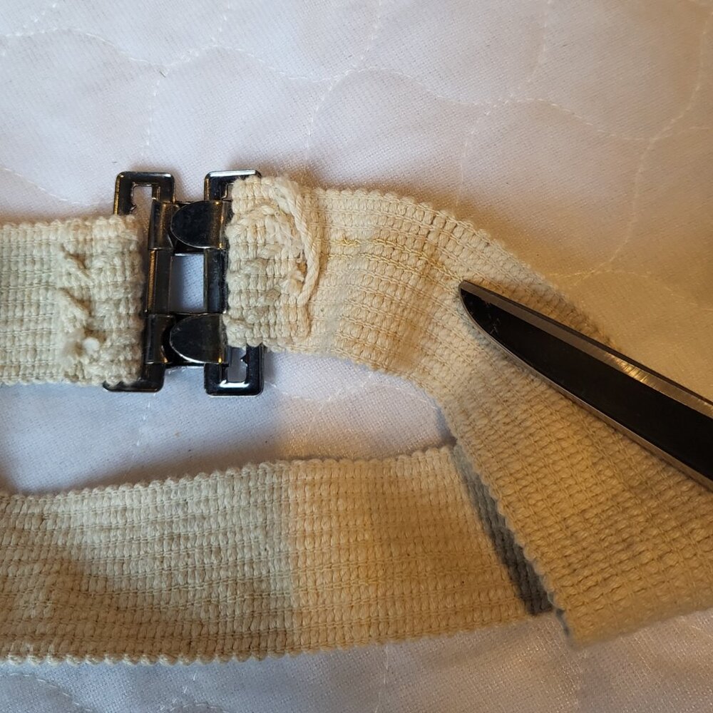 Woven Stretchy Belt Cream Silver Toned Buckle Clasp Boho Hippie Natural - Picture 8 of 15
